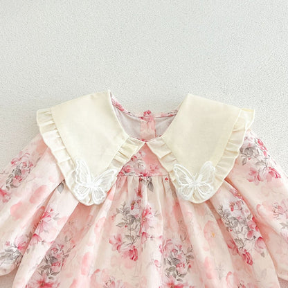 Baby Girls Long Sleeves Flowers Pattern Dress