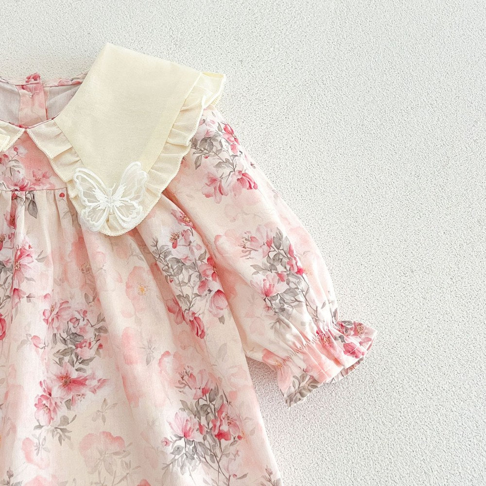 Baby Girls Long Sleeves Flowers Pattern Dress