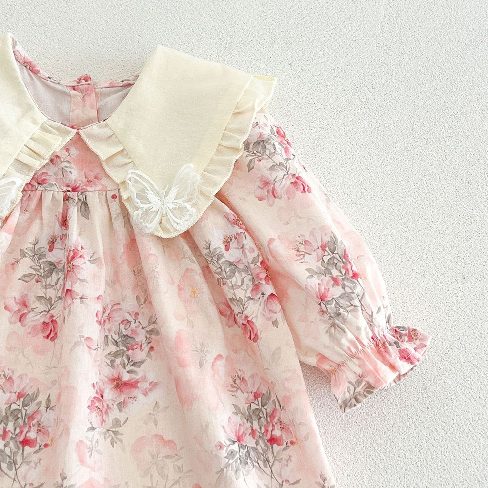 Baby Girls Long Sleeves Flowers Pattern Dress