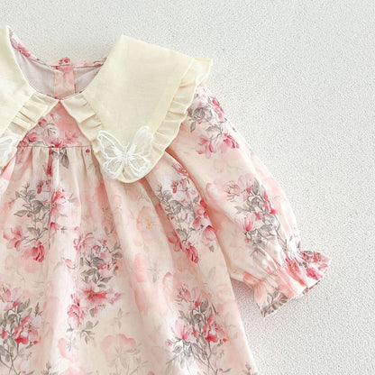 Baby Girls Long Sleeves Flowers Pattern Dress