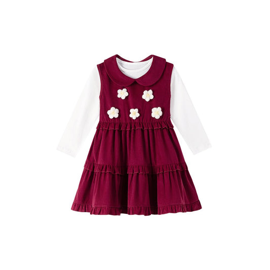 Baby Kids Girls Flowers Pattern Sleeveless Dress and Solid Color Top 2-piece Clothing Set
