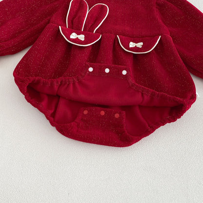 Baby Girls Long Sleeves Butterfly-bows Decorated Bodysuit