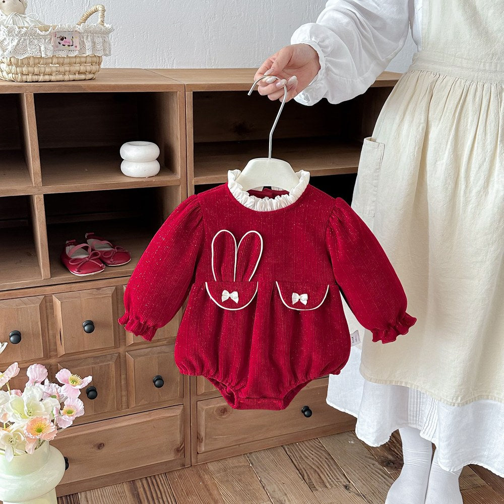 Baby Girls Long Sleeves Butterfly-bows Decorated Bodysuit