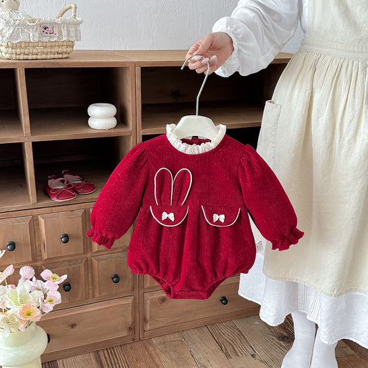 Baby Girls Long Sleeves Butterfly-bows Decorated Bodysuit