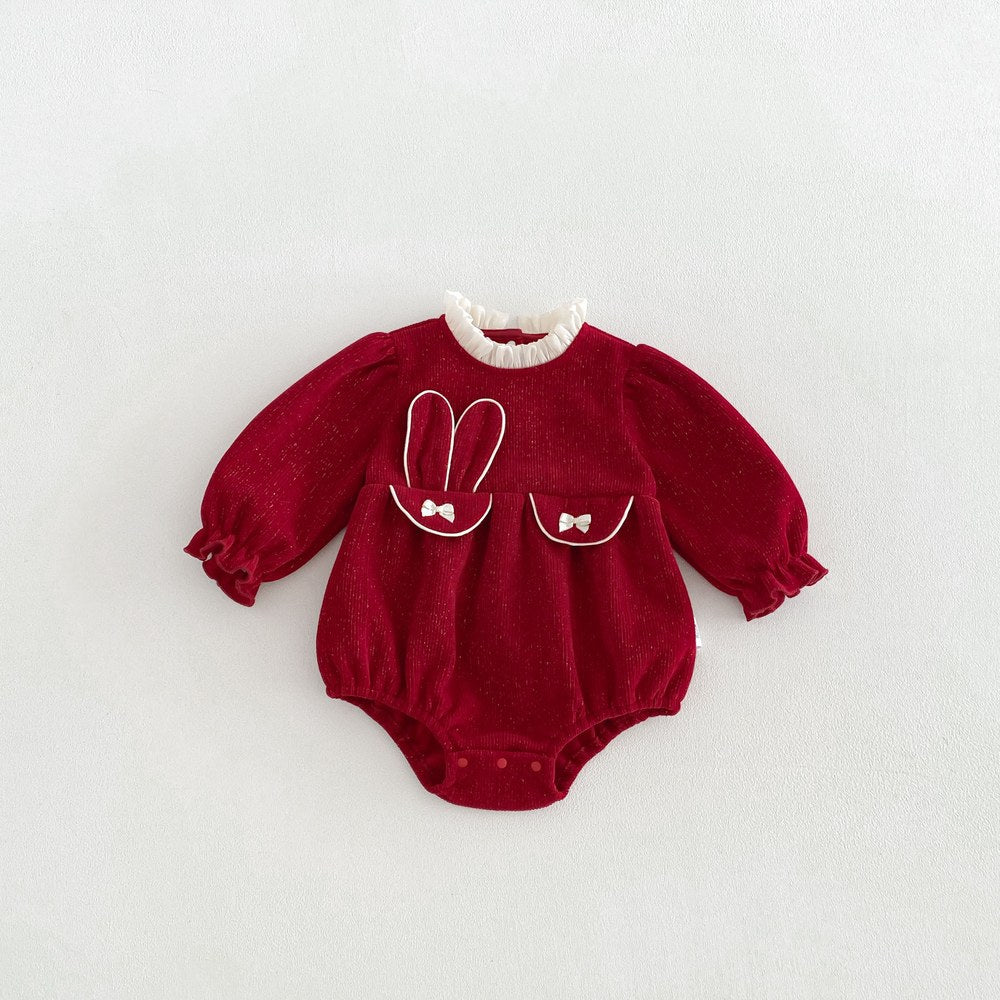 Baby Girls Long Sleeves Butterfly-bows Decorated Bodysuit