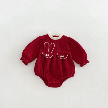 Baby Girls Long Sleeves Butterfly-bows Decorated Bodysuit