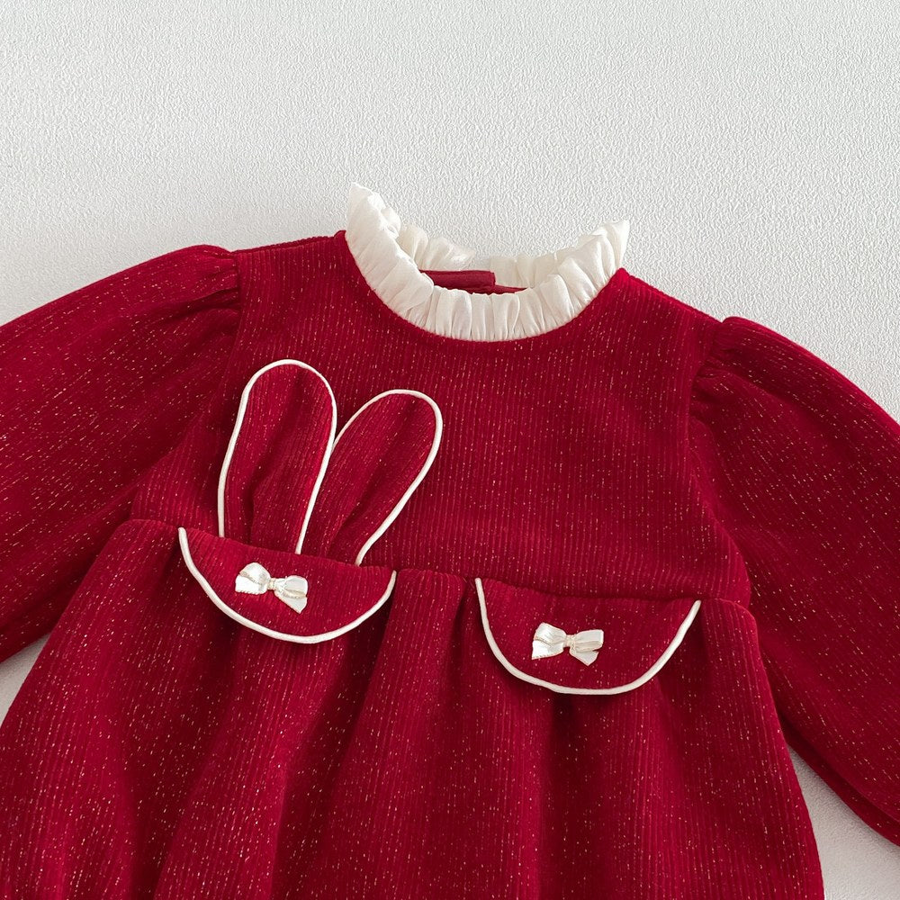 Baby Girls Long Sleeves Butterfly-bows Decorated Bodysuit