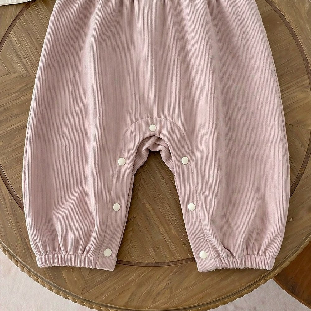 Baby Kids Girls Long Sleeves Apricot Top and Lace Trim Sleeveless Rompers Overalls 2-Piece Clothing Set