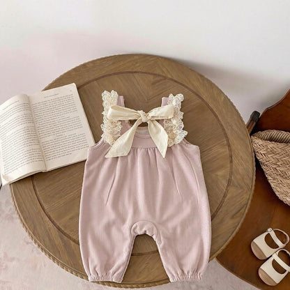 Baby Kids Girls Long Sleeves Apricot Top and Lace Trim Sleeveless Rompers Overalls 2-Piece Clothing Set