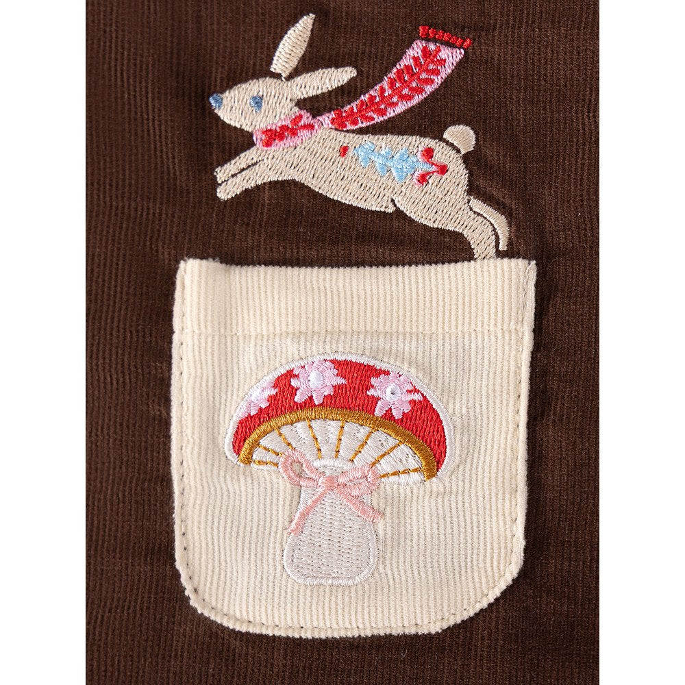 Baby Kids Girls Mushrooms Pattern Sleeveless Vest, White Top and Brown Skirt 3-piece Clothing Set