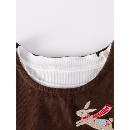 Baby Kids Girls Mushrooms Pattern Sleeveless Vest, White Top and Brown Skirt 3-piece Clothing Set