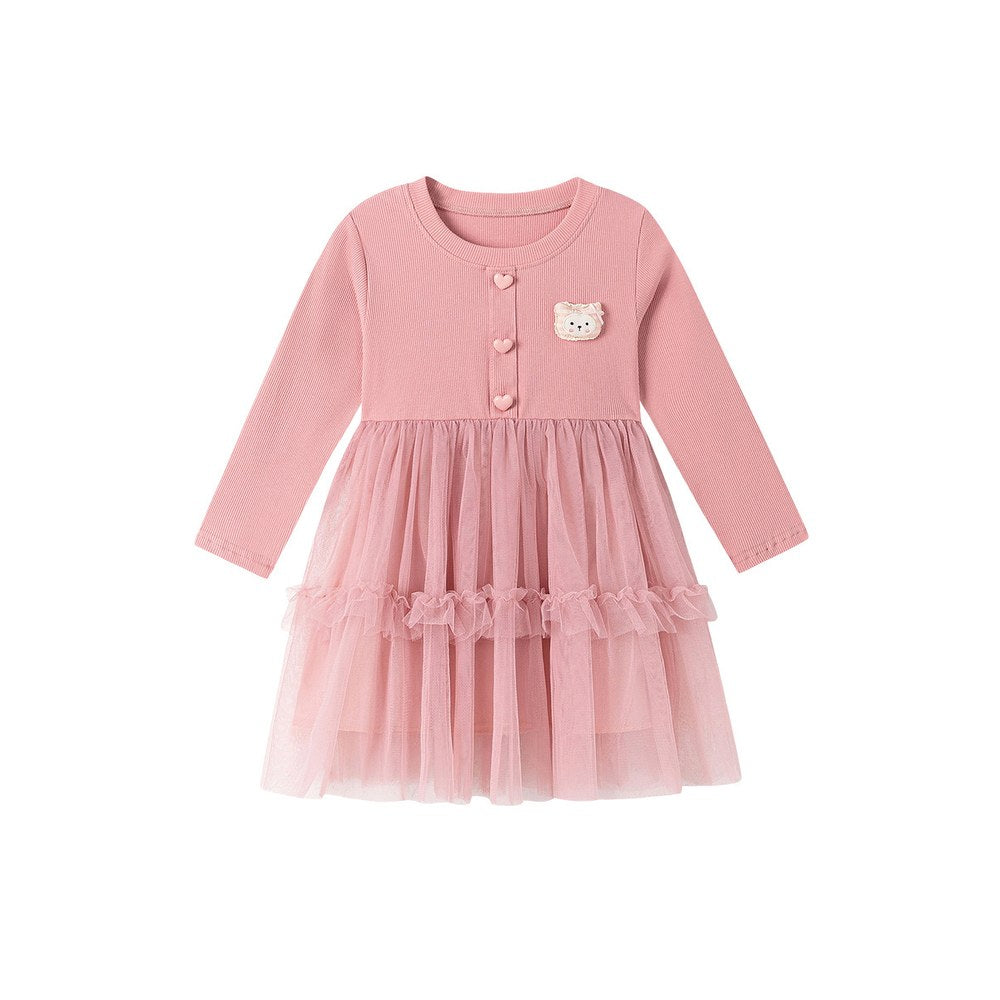 Baby Kids Girls Princess Cartoon Pattern Long Sleeves Tulle Dress
