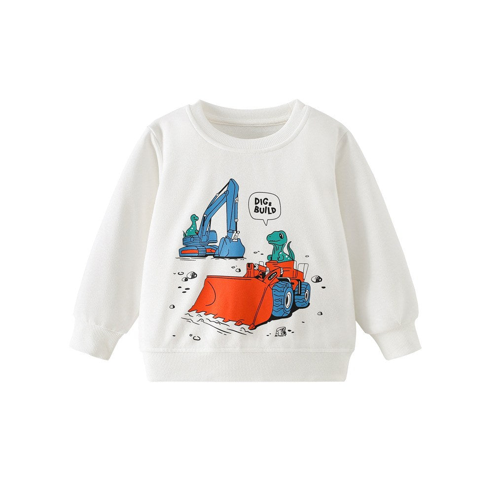 Kids Boys Cartoon and Letters Print Crew Neck Long Sleeves Top