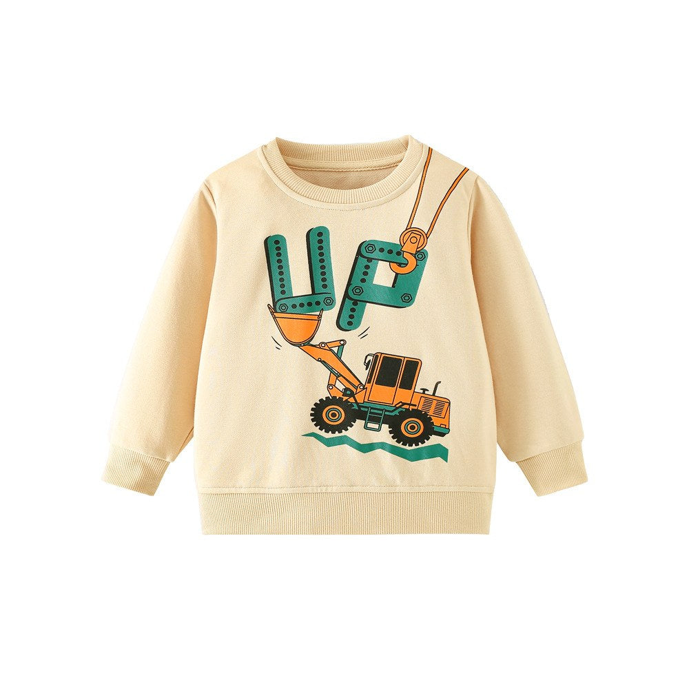 Kids Boys Cartoon and Letters Print Crew Neck Long Sleeves Top