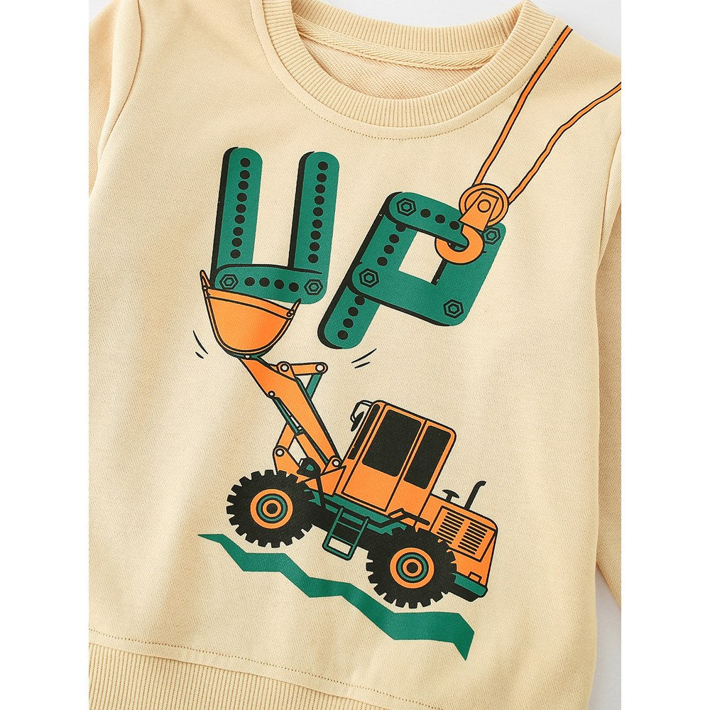 Kids Boys Cartoon and Letters Print Crew Neck Long Sleeves Top