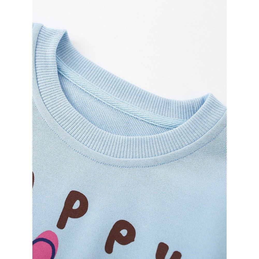 Kids Girls Flowers Cartoon Print Crew Neck Long Sleeves Sweatshirt