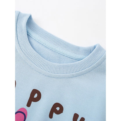 Kids Girls Flowers Cartoon Print Crew Neck Long Sleeves Sweatshirt