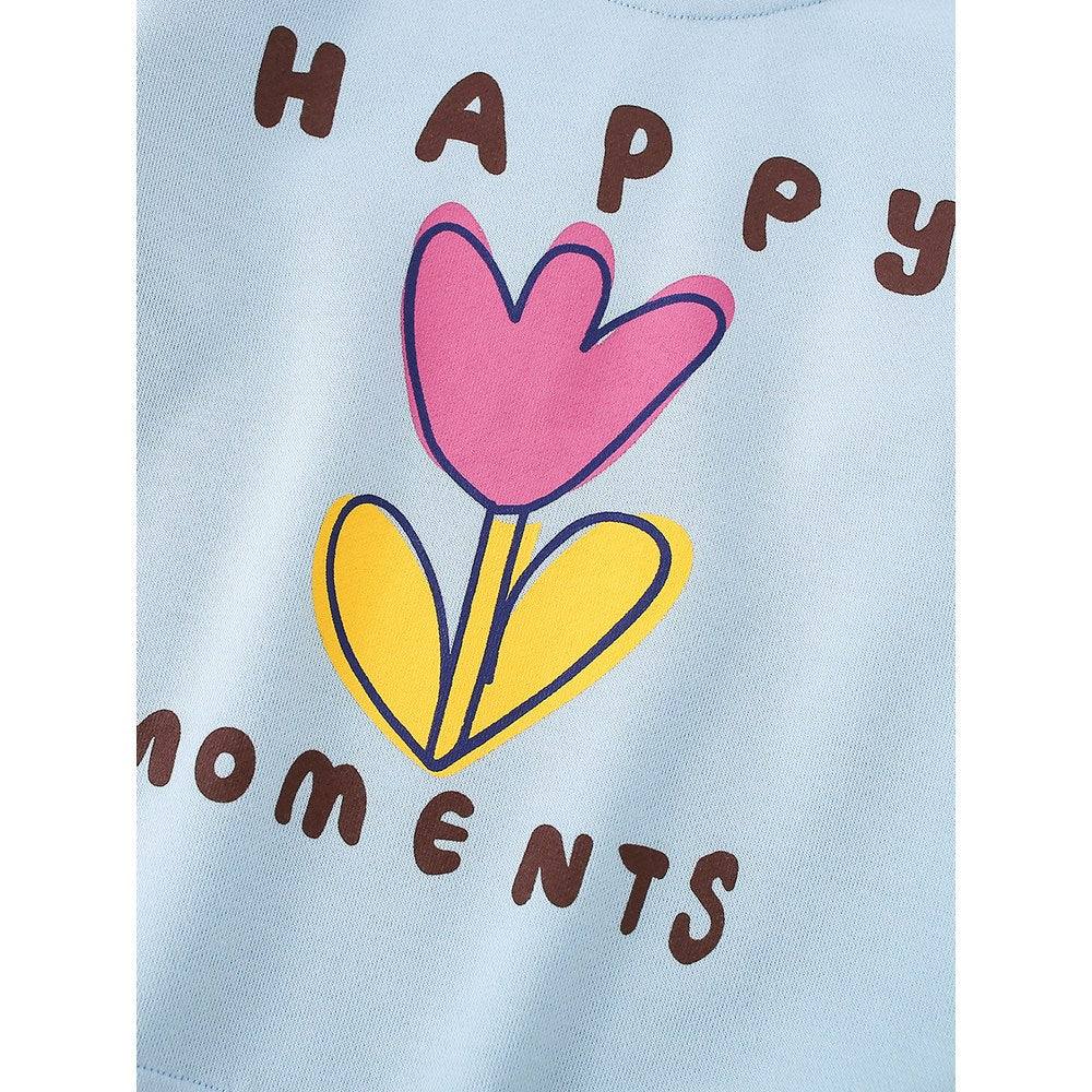 Kids Girls Flowers Cartoon Print Crew Neck Long Sleeves Sweatshirt