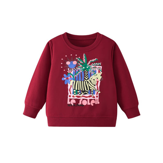 Kids Girls Cartoon Print Crew Neck Long Sleeves Sweatshirt