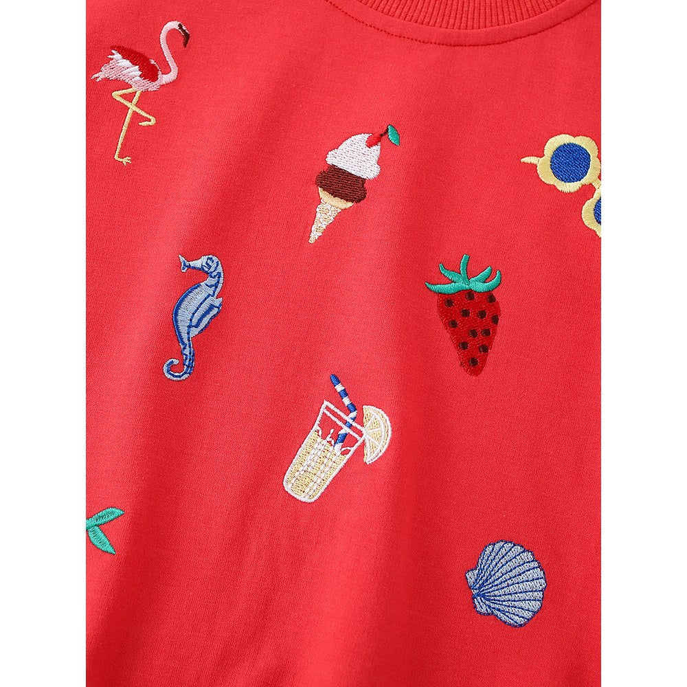 Kids Girls Cartoon Print Crew Neck Long Sleeves Sweatshirt