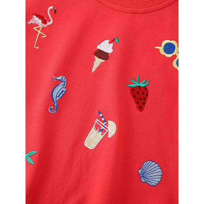 Kids Girls Cartoon Print Crew Neck Long Sleeves Sweatshirt