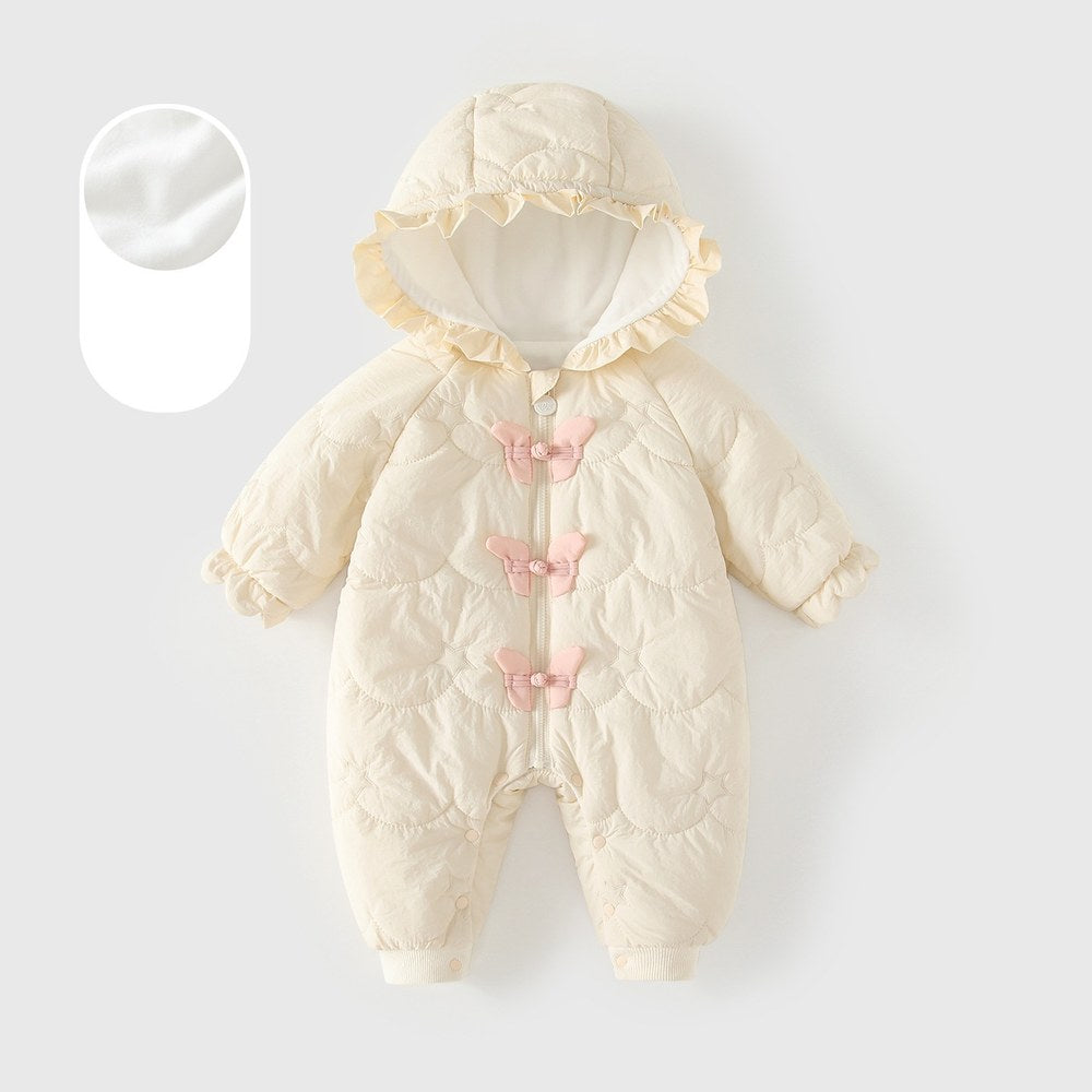 Baby Girls Butterfly Pattern Cotton-Padded Romper