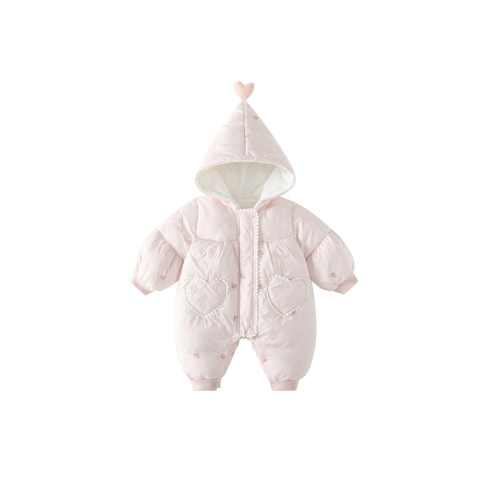 Baby Girls Hearts Pattern Cotton-Padded Romper