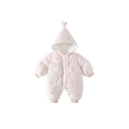 Baby Girls Hearts Pattern Cotton-Padded Romper