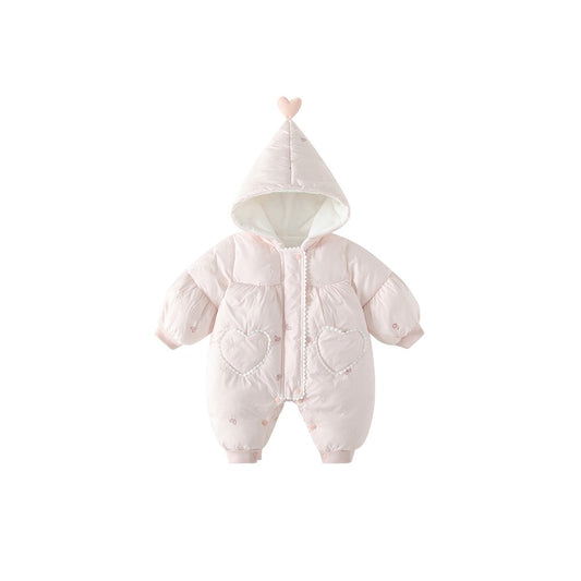 Baby Girls Hearts Pattern Cotton-Padded Romper