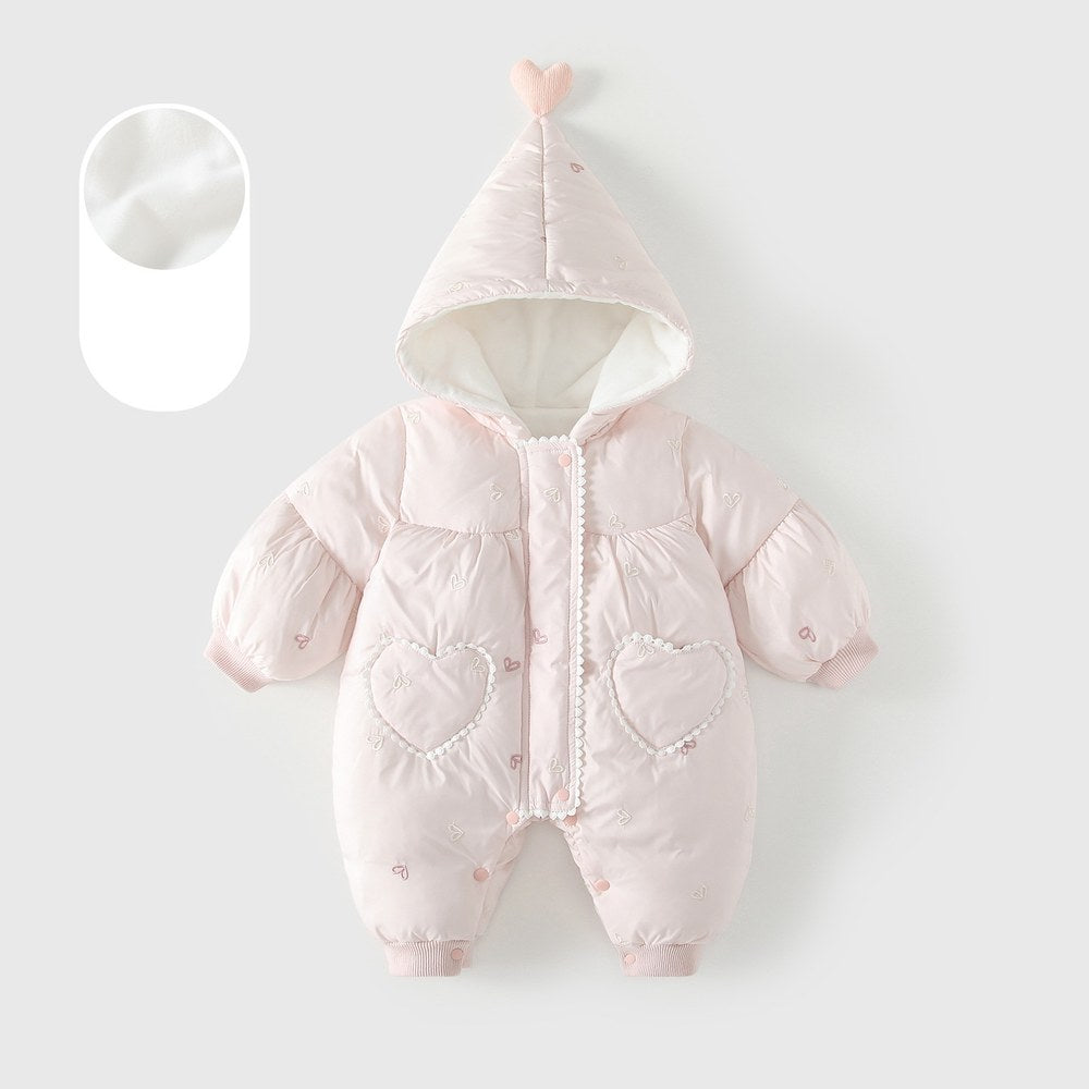 Baby Girls Hearts Pattern Cotton-Padded Romper
