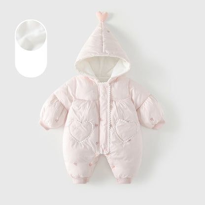 Baby Girls Hearts Pattern Cotton-Padded Romper