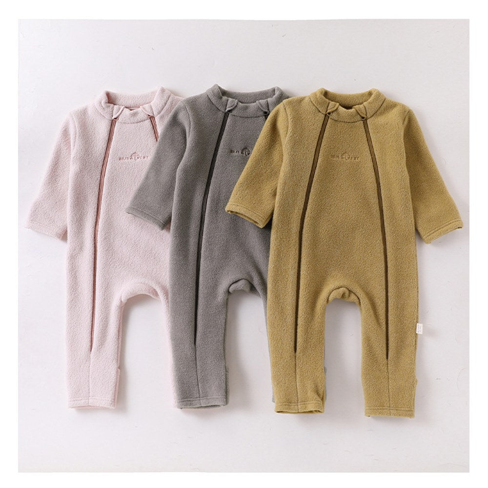 Baby Boys and Girls Polar Fleece Romper Warm Long Sleeve Full Length One Piece Suit with Double Zipper