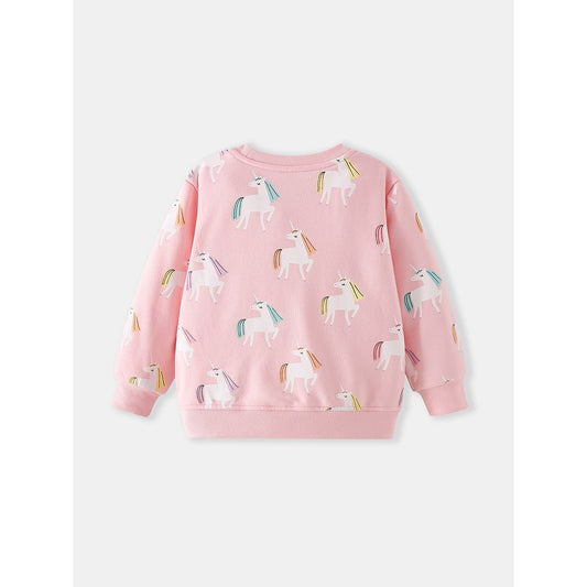 Kids Girls Cartoon Pattern Crew Neck Long Sleeves Sweatshirt