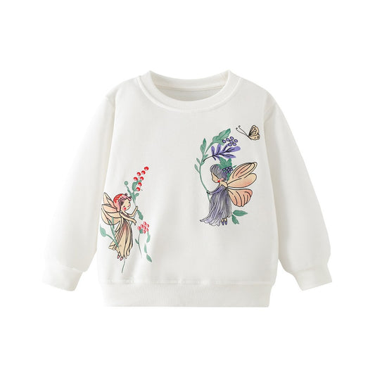 Kids Girls Cartoon Pattern Crew Neck Long Sleeves Sweatshirt