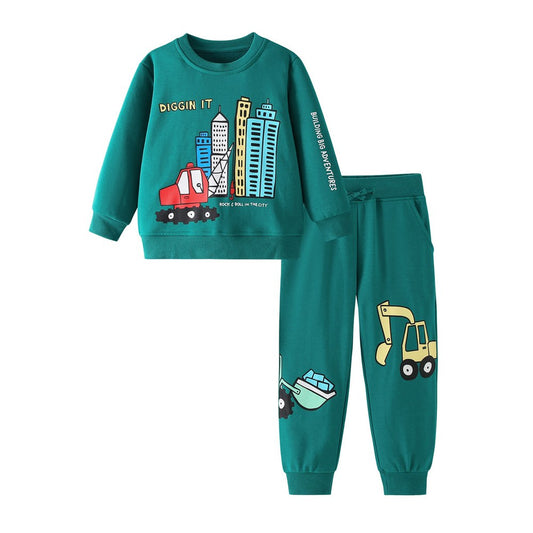 Baby Kids Boys Cartoon Pattern Long Sleeves Sweatshirt and Pants 2-piece Clothing Set