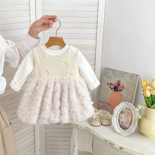 Baby Kids Girls Butterfly-bows Decorated Sleeveless Tulle Dress and Solid Color Top 2-piece Clothing Set