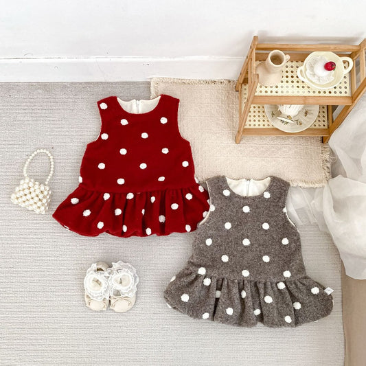 Baby Kids Girls Polka Dots Sleeveless Wear-Outside Fluffy Dress Vest