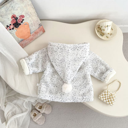 Baby Kids Girls' Fluffy Dots Pattern Coat