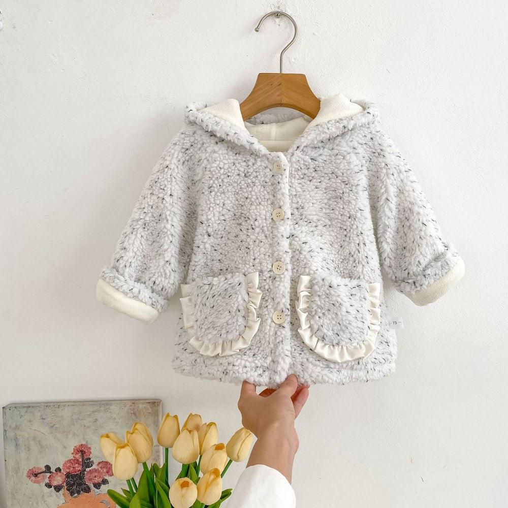 Baby Kids Girls' Fluffy Dots Pattern Coat
