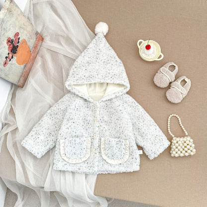 Baby Kids Girls' Fluffy Dots Pattern Coat