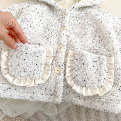 Baby Kids Girls' Fluffy Dots Pattern Coat
