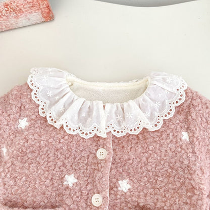 Baby Kids Girls' Fluffy Stars Pattern Coat with Collar