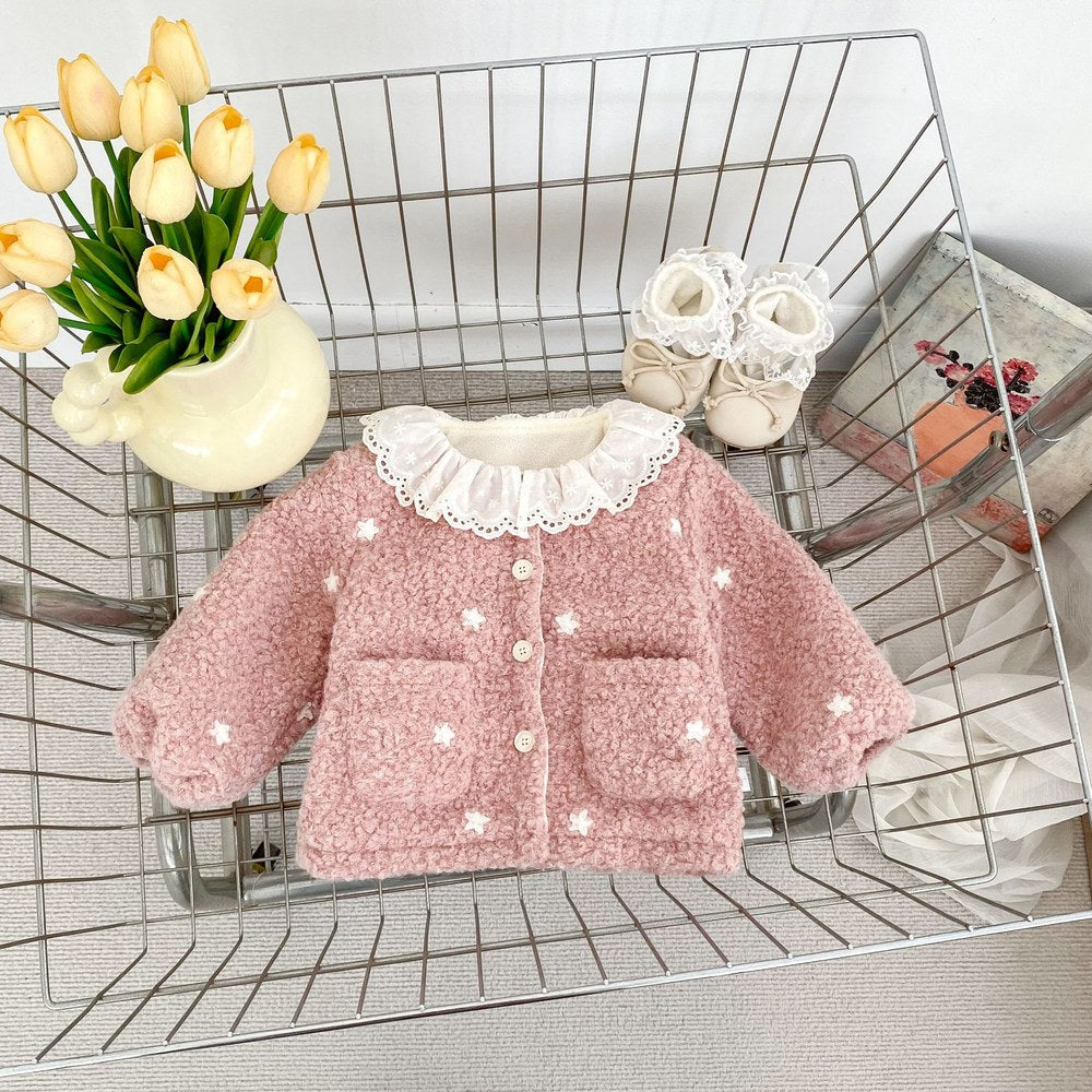 Baby Kids Girls' Fluffy Stars Pattern Coat with Collar