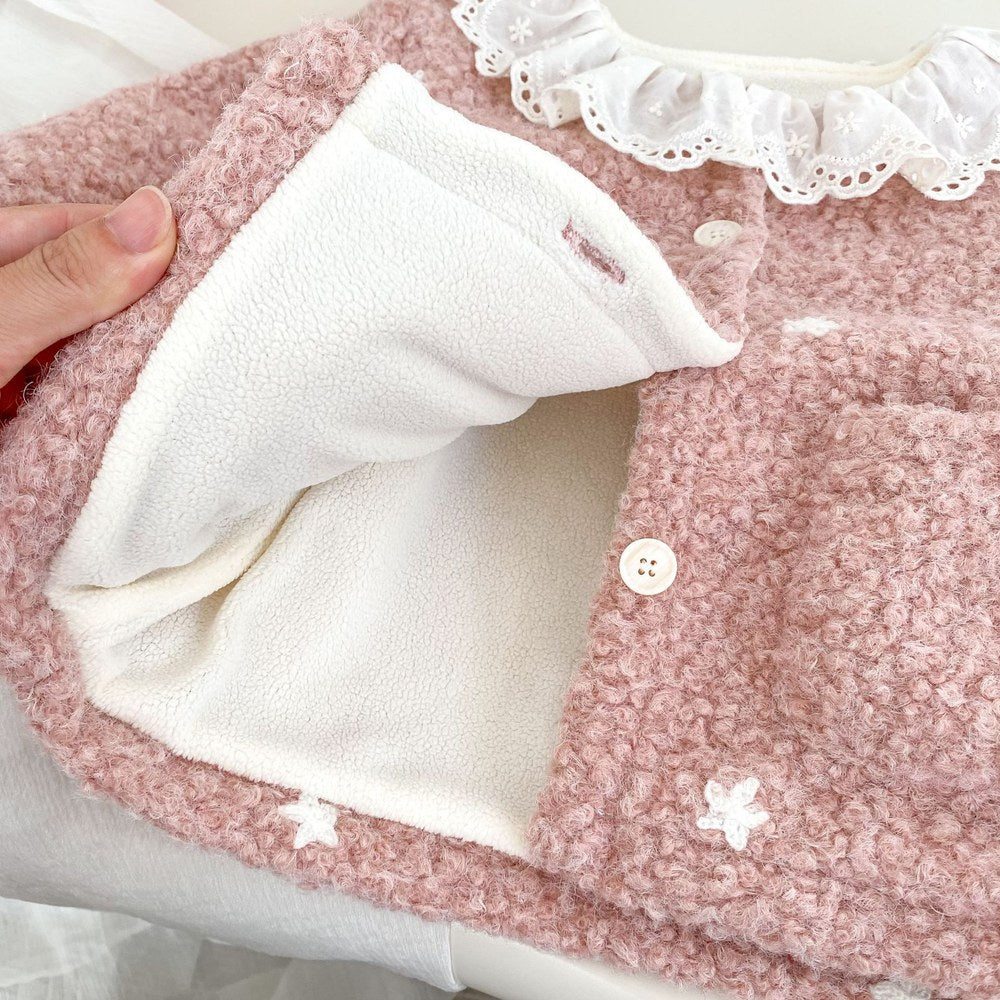 Baby Kids Girls' Fluffy Stars Pattern Coat with Collar