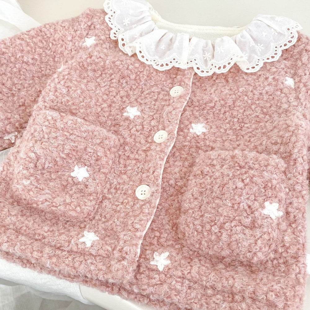 Baby Kids Girls' Fluffy Stars Pattern Coat with Collar
