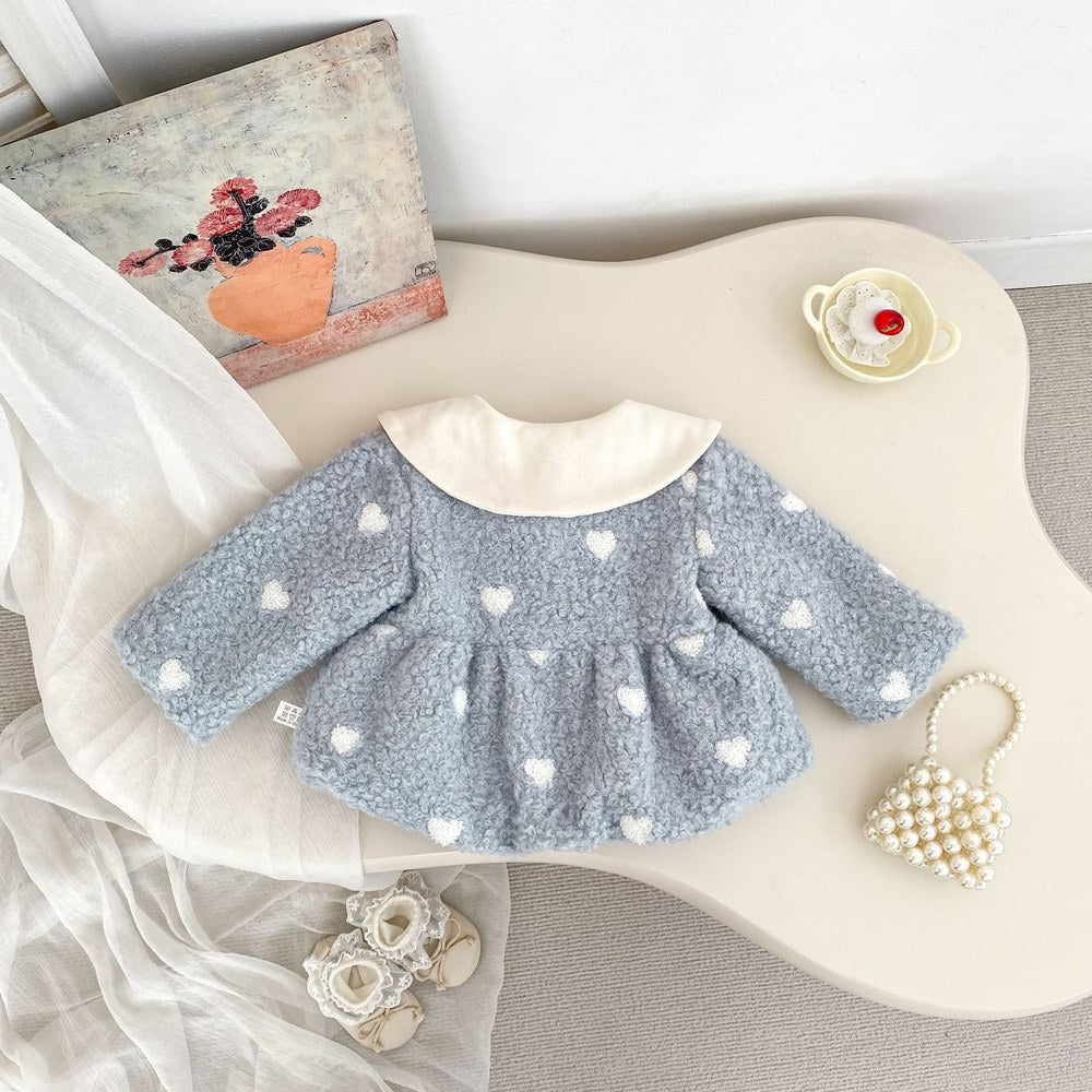 Baby Kids Girls' Fluffy Hearts Pattern Coat