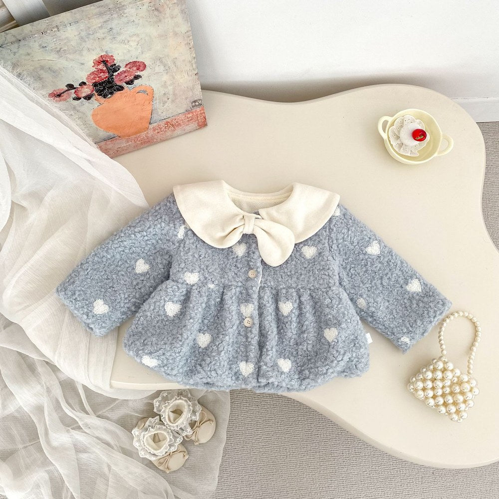 Baby Kids Girls' Fluffy Hearts Pattern Coat