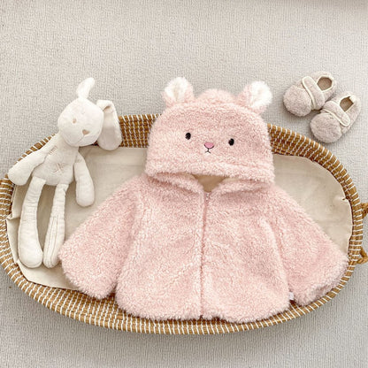 Baby Kids Girls' Fluffy Cartoon Pattern Hooded Coat