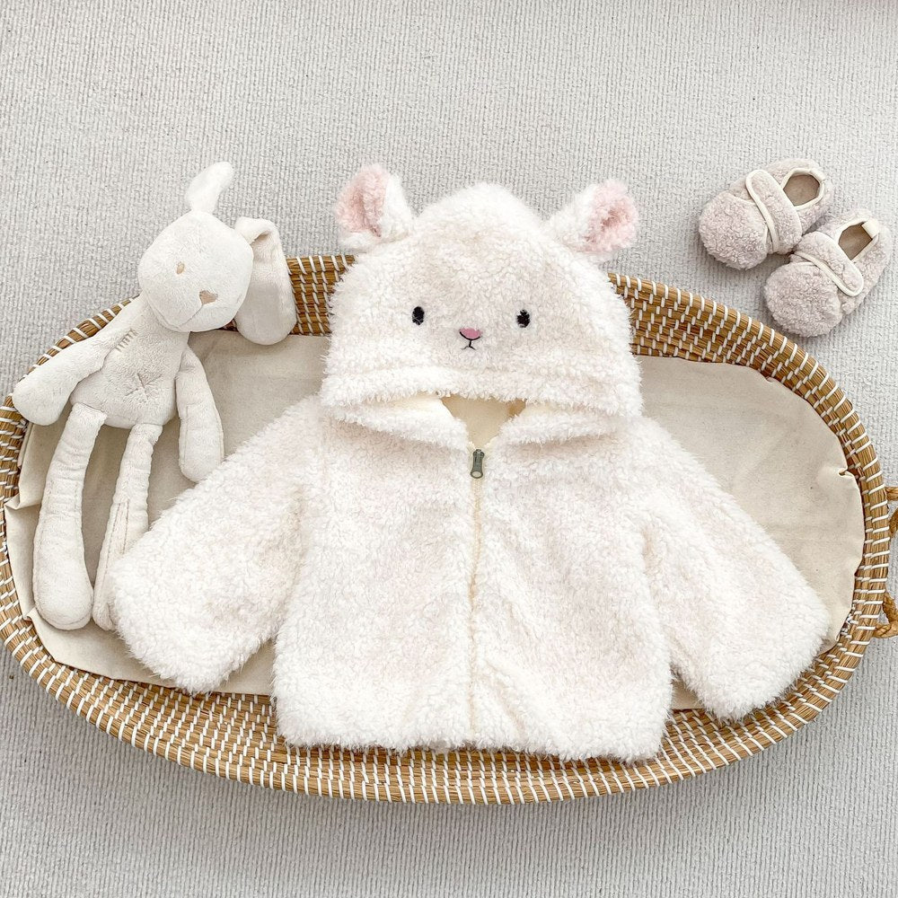 Baby Kids Girls' Fluffy Cartoon Pattern Hooded Coat