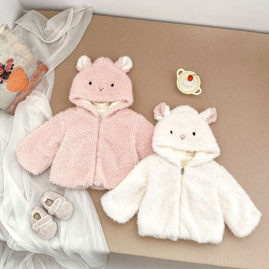 Baby Kids Girls' Fluffy Cartoon Pattern Hooded Coat